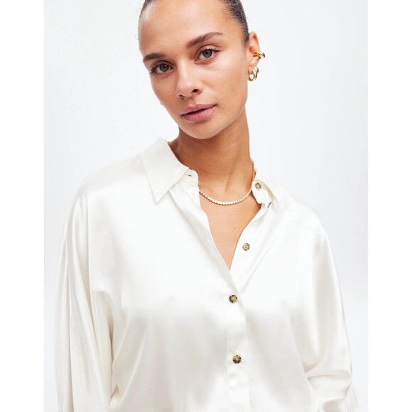Madewell Women’s Relaxed Dolman Button-Up Shirt in Satin NWT Size M Medium - Picture 8 of 13